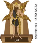 Illustration vector isolated of Mesopotamian mythical god, Enlil, wind and storm god