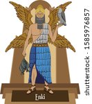 Illustration vector isolated of Mesopotamian mythical god, Enki, earth and water god,