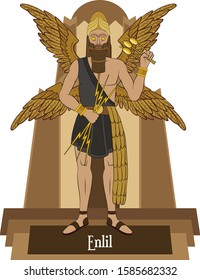 Illustration vector isolated of Mesopotamian mythical god, Enlil, wind and storm god