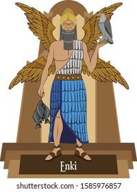 Illustration vector isolated of Mesopotamian mythical god, Enki, earth and water god,