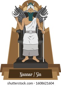 Illustration vector isolated of Mesopotamian mythical god, Nannar, Sin, Moon god.