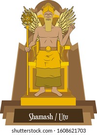 Illustration vector isolated of Mesopotamian mythical god, Samash, Utu, Sun god.