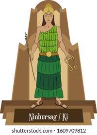 Illustration vector isolated of Mesopotamian mythical god, Ninhursag, earth goddess.