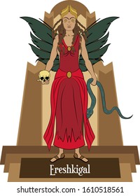 Illustration vector isolated of Mesopotamian mythical god, Ereshkigal underworld goddess.