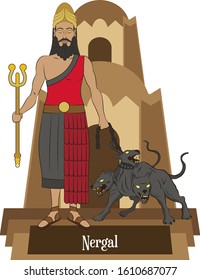 Illustration vector isolated of Mesopotamian mythical god, Nergal, Underworld god, death god.