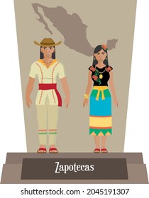 Illustration vector isolated of  Mexican, Native Traditional costumes Zapotecas