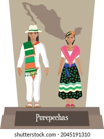 Illustration vector isolated of  Mexican, Native Traditional costumes Purepechas