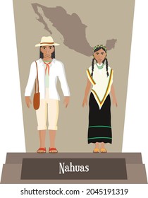 Illustration vector isolated of  Mexican, Native Traditional costumes Nahuas