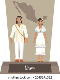 Illustration vector isolated of  Mexican, Native Traditional costumes Mayas