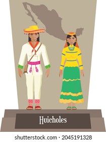 Illustration vector isolated of  Mexican, Native Traditional costumes Huicholes