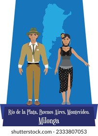 Vector de ilustración aislado de Milonga, danza tradicional argentina, disfraces, folclore. 