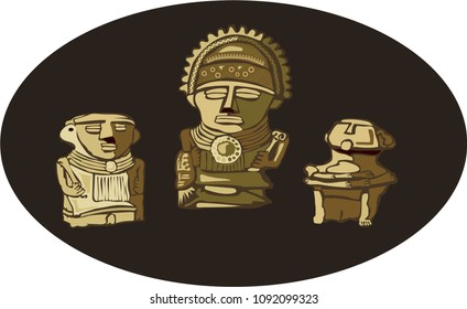 Illustration vector isolated of Muisca sculpture, indigenous clay sculpture, Colombia