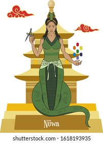 Illustration Vector Isolated Of Mythical Chinese God, Nuwa, Nüwa, Mother Goddess, Mother Of Human Being.