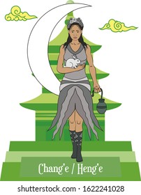 Illustration vector isolated of mythical Chinese god, Chang'e, Heng'e, Moon Goddess.