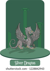 Illustration vector isolated of mythical creature, Silver Dragon