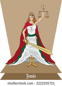 Illustration vector isolated of Mythical greek god, Titan Themis, Justice and equity goddess.