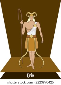 Illustration vector isolated of Mythical greek god, Titan Crio,  Herds god, Aries constellation god.