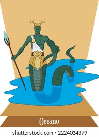 Illustration vector isolated of Mythical greek god, Titan Oceano,  Oceans god, Sea god.