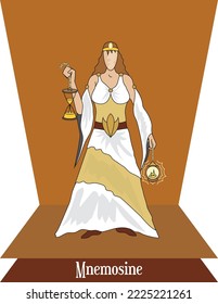 Illustration vector isolated of Mythical greek goddess, Titan Mnemosyne, memory and enlightenment goddess.