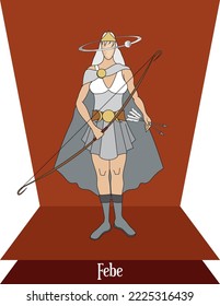 Vector de ilustración aislado de la diosa griega mítica, Titaness Phoebe, diosa de la luna.