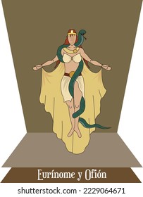 Illustration vector isolated of Mythical greek goddess, Eurynome (Oceanid) and Ofion ,prymal goddess.