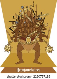 Vector de ilustración aislado del dios mítico griego, Titan Hecatoncheires.