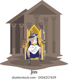 Illustration vector isolated of mythical Greek and Roman god, Zeus, jupiter. 