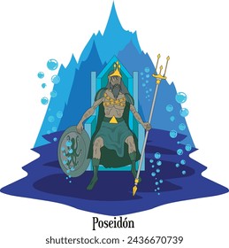 Illustration vector isolated of mythical Greek and Roman Sea god, Poseidón, Neptuno. 