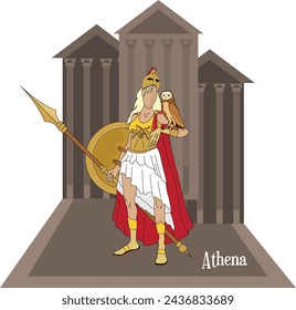 Illustration vector isolated of mythical Greek and Roman, Athena, war and knowledge goddess 