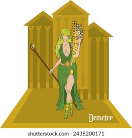 Illustration vector isolated of mythical Greek and Roman goddess, Demeter, agriculture goddess. svg