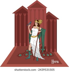 Illustration vector isolated of mythical Greek and Roman goddess, Hera, goddess of marriage.