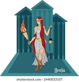 Illustration vector isolated of mythical Greek and Roman goddess, Hestia, Vesta, virgin goddess, marriage and home Deity.