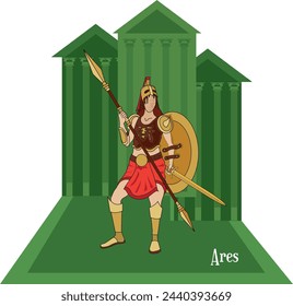 Vector de ilustración aislado del dios mítico griego y romano, Ares, Marte, dios de la guerra. 