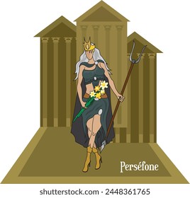 Illustration vector isolated of mythical Greek and Roman goddess, Persephone, persefone, Proserpina, the queen of the Underworld
