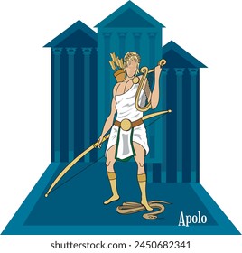 Illustration vector isolated of mythical Greek and Roman god, Apollo, Febo, Phoebus, god of arts, sun god, bow and arch god.