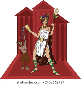 Illustration vector isolated of mythical Greek and Roman god, Dioniso, Dionysus, Baco, wine, fertility god