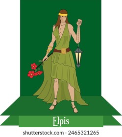 Illustration vector isolated of mythical Greek and Roman goddess, Elpis, Spes, the goddess of hope, hope is the last thing that dies.