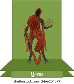 Ilustración Vector aislado de los míticos griegos y romanos, Moros, Morus, Fatum, personificación del destino, suerte y condenación inminente.