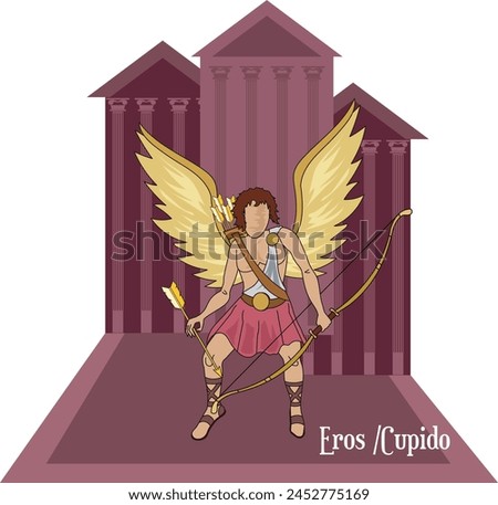 Illustration vector isolated of mythical Greek and Roman god, Eros, Cupid, love and passion god.