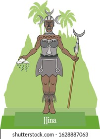 Illustration vector isolated of mythical Hawaiian - Polynesian God, Hina, Moon and rain goddess.