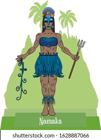 Illustration vector isolated of mythical Hawaiian - Polynesian God, Namaka, sea and waves goddess.