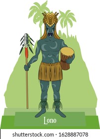 Illustration vector isolated of mythical Hawaiian - Polynesian Lono, rain, sky and music god.