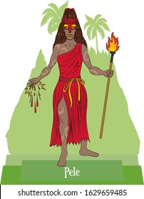 Illustration vector isolated of mythical Hawaiian - Polynesian Goddess, Pele, volcanoes and fire Goddess. 