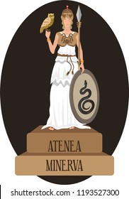 illustration vector isolated of mythological God Greek and Roman, Athena, Minerva. 