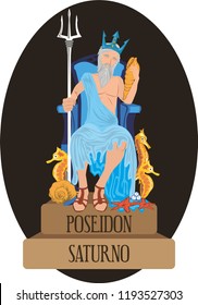 illustration vector isolated of mythological God Greek and Roman, Poseidon, Saturno. 