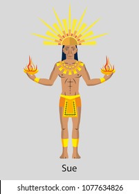 Illustration Vector Isolated of native indigenous God - Sue, Sun, Muiscas.