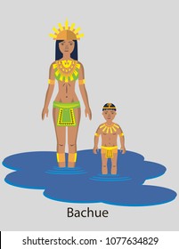 Illustration Vector Isolated of native indigenous Goddess - Bachue, Primal mother, Muisca, Chibchas.