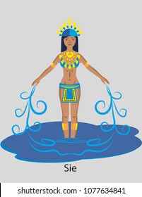 Illustration Vector Isolated of native indigenous Goddess - Sie, Water goddess, Muisca, Chibcha.