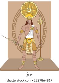 Illustration Vector Isolated of native indigenous God, Sue, Sun god, Muisca, Chibcha