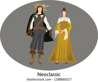 Illustration Vector Isolated Of Neoclassicism, Traditional Costumes